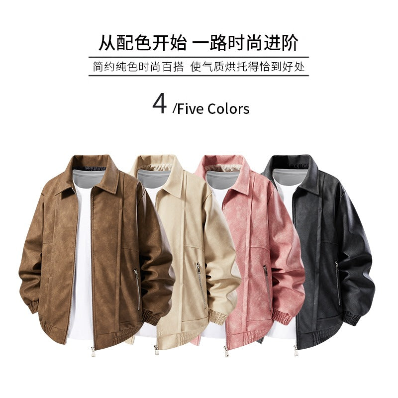 Men's Casual Faux Leather Jacket with Elastic Cuffs Mune Fashion