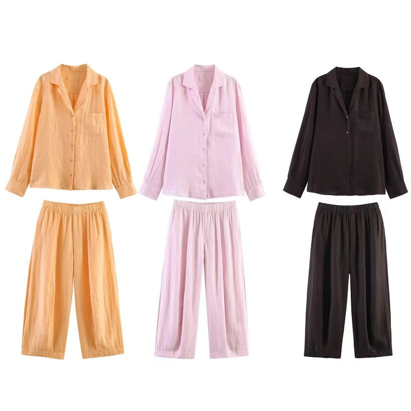 Women Loose Linen Look Shirt with Notched Collar and Chest Pocket Mune Fashion