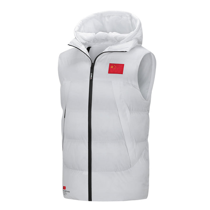 Men's padded hooded vest with windproof outer layer, thermal insulation, and chin protection Mune Fashion