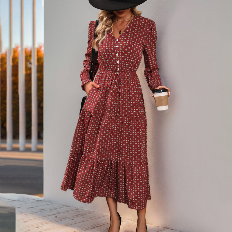 Women's Elegant Midi Dress with Ruffles and Tie Mune Fashion
