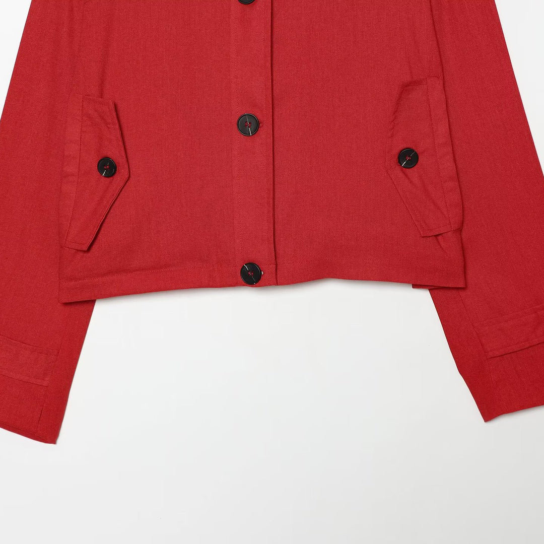 Women's Cropped Transition Jacket in Field Style with Stand-Up Collar and Shoulder Straps Mune Fashion