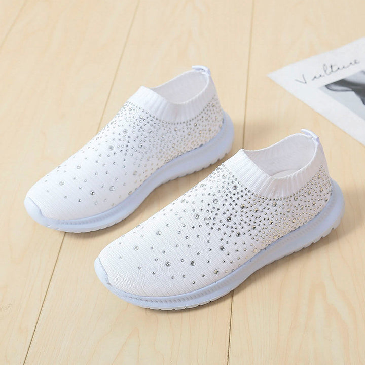 Women's Elastic Slip-On Knit Sneakers with Rhinestone Embellishments Mune Fashion