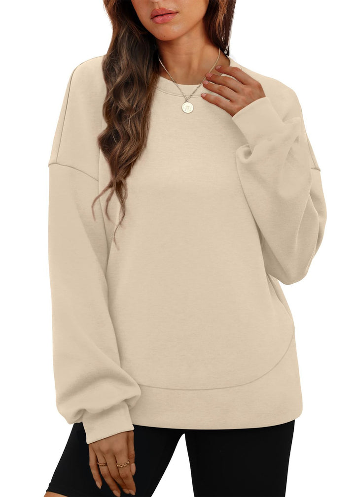 Women's casual oversized round neck sweatshirt with dropped shoulder, rounded hem, and soft inner lining Mune Fashion