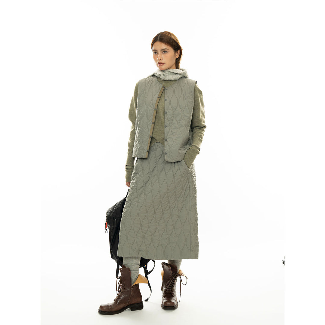 Women's Quilted Midi-Length A-Line Padded Skirt with Thermal Lining Mune Fashion