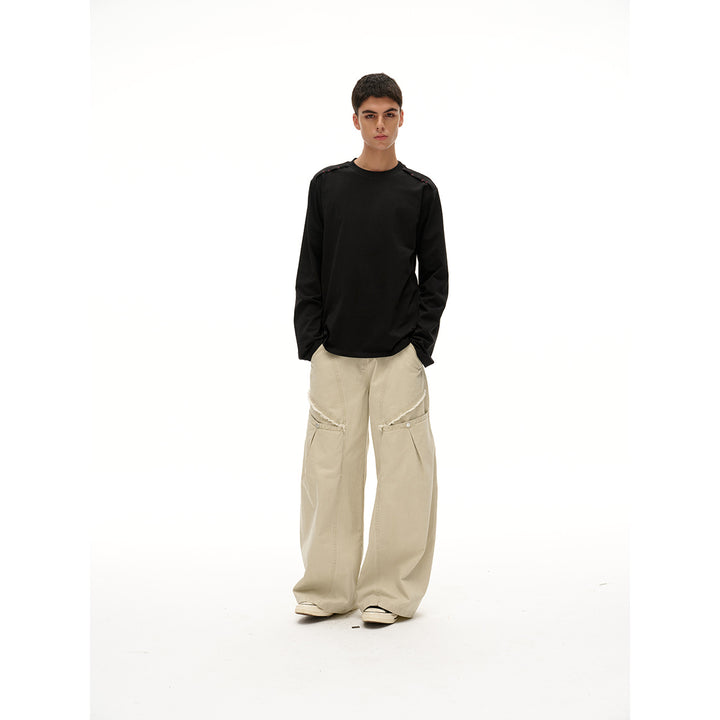 Unisex Long Sleeve Oversized T-Shirt with Crew Neck and Decorative Shoulder Detail Mune Fashion