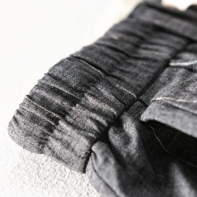 Men's casual pants with elastic waistband and drawstring tapered pinstriped look Mune Fashion