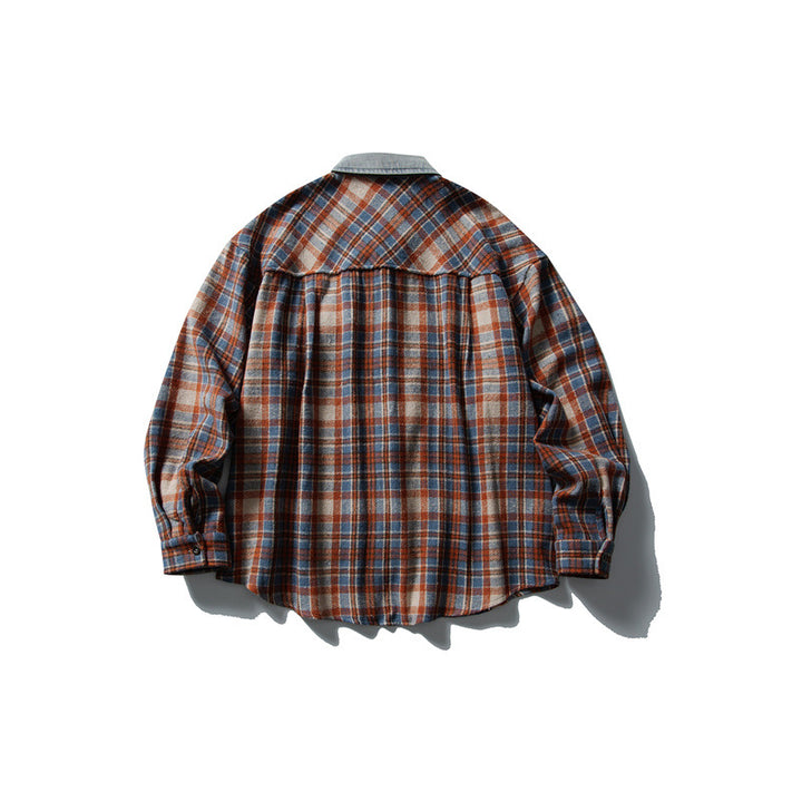 Men's Relaxed-Fit Check Flannel Shirt Jacket with Cord Trim Mune Fashion