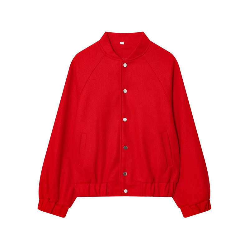 Women's Cropped Blouson Jacket in Bomber Style with Stand-up Collar, Press Stud Placket and Tailored Elastic Band Mune Fashion