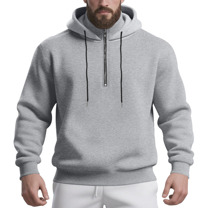 Men's half-zip hoodie with contrasting inner hood, drawstring, and ribbed cuffs Mune Fashion
