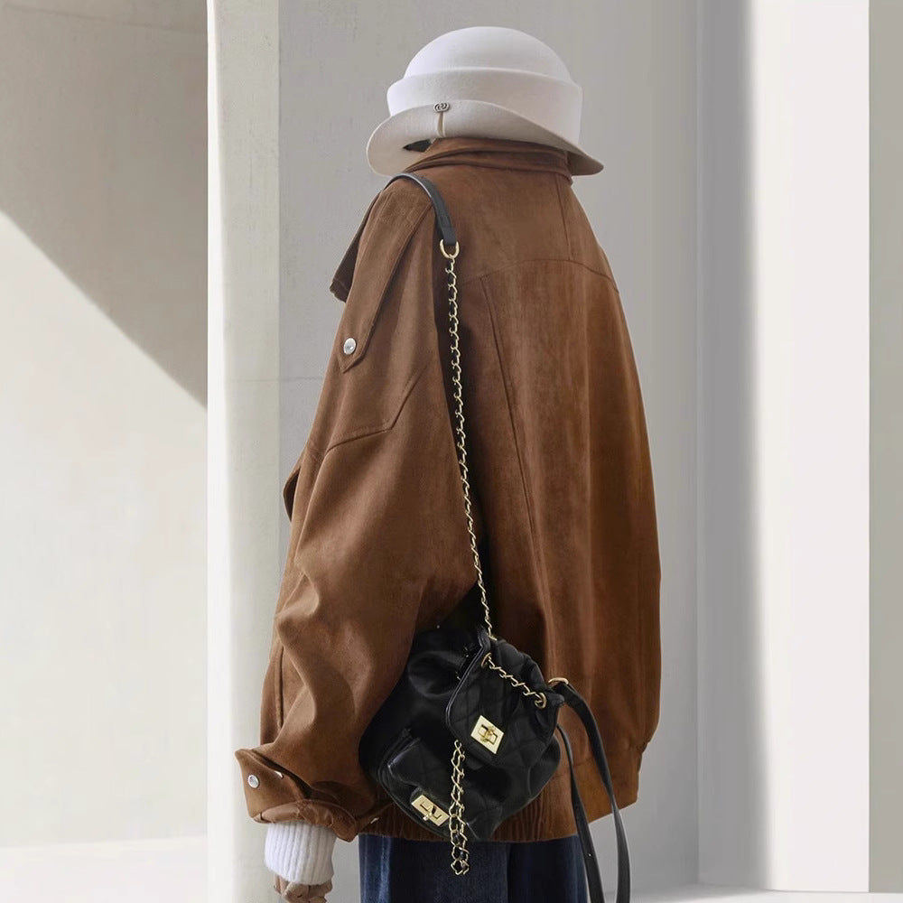 Women's Fashionable Suede Jacket with Asymmetrical Cut Mune Fashion