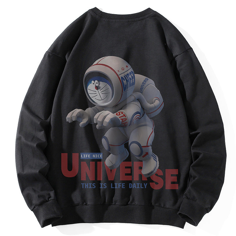 Unisex Oversize Pullover with Cartoon Astronaut Front Print, Round Neck and Ribbed Cuffs Mune Fashion