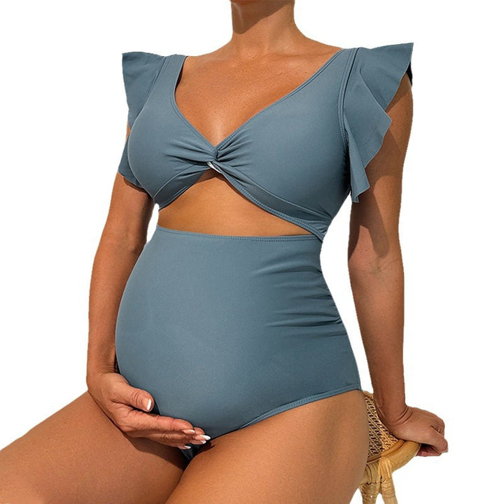 Women's one-piece swimsuit with ruffle details and deep V-neck Mune Fashion
