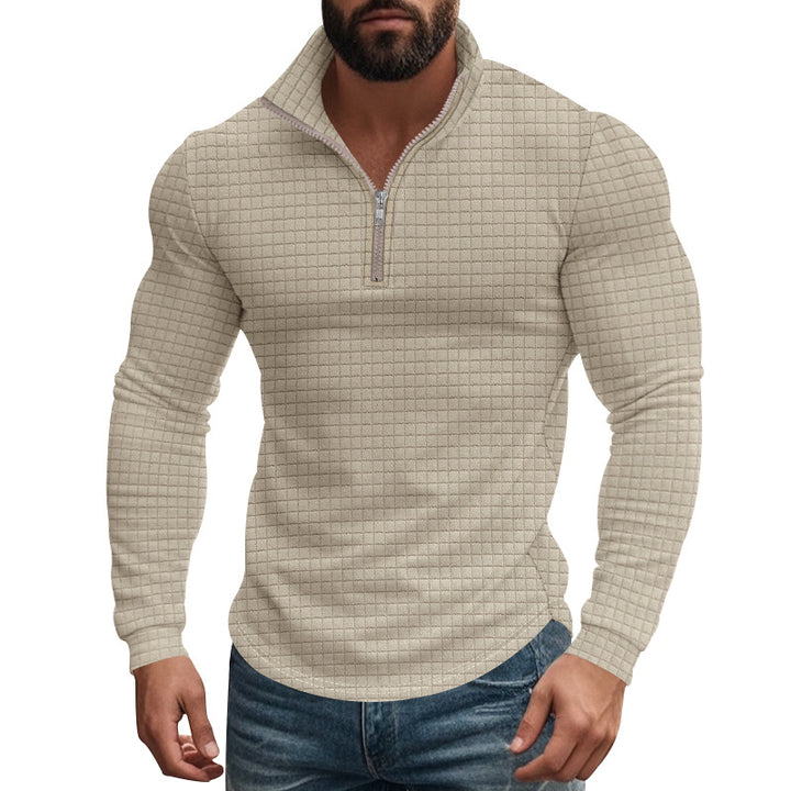 Men's structured grid half-zip pullover with high collar and elastic comfort hem Mune Fashion