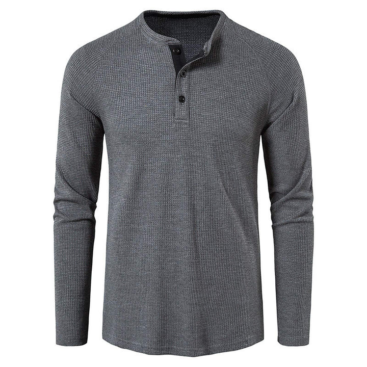 Men's structured henley long-sleeve shirt with waffle texture, half-button placket, and raglan sleeves Mune Fashion