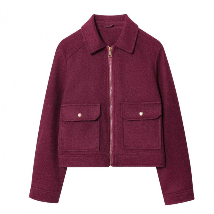 Women's short jacket in velour look with flap patch pockets and full-length zipper Mune Fashion