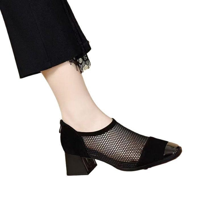 Women's Elegant Mesh Pumps with Block Heel Mune Fashion