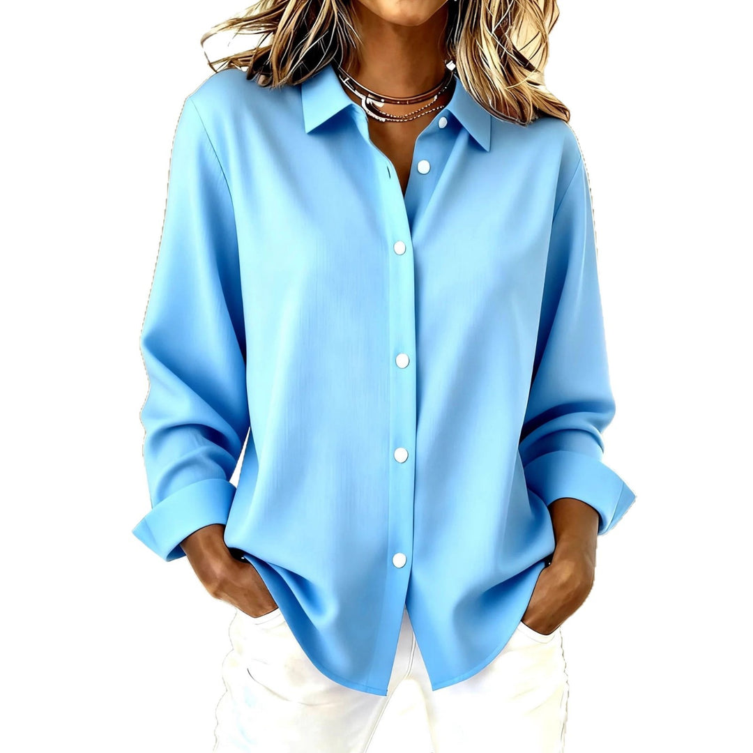 Ladies oversized blouse with classic collar and concealed button placket Drune
