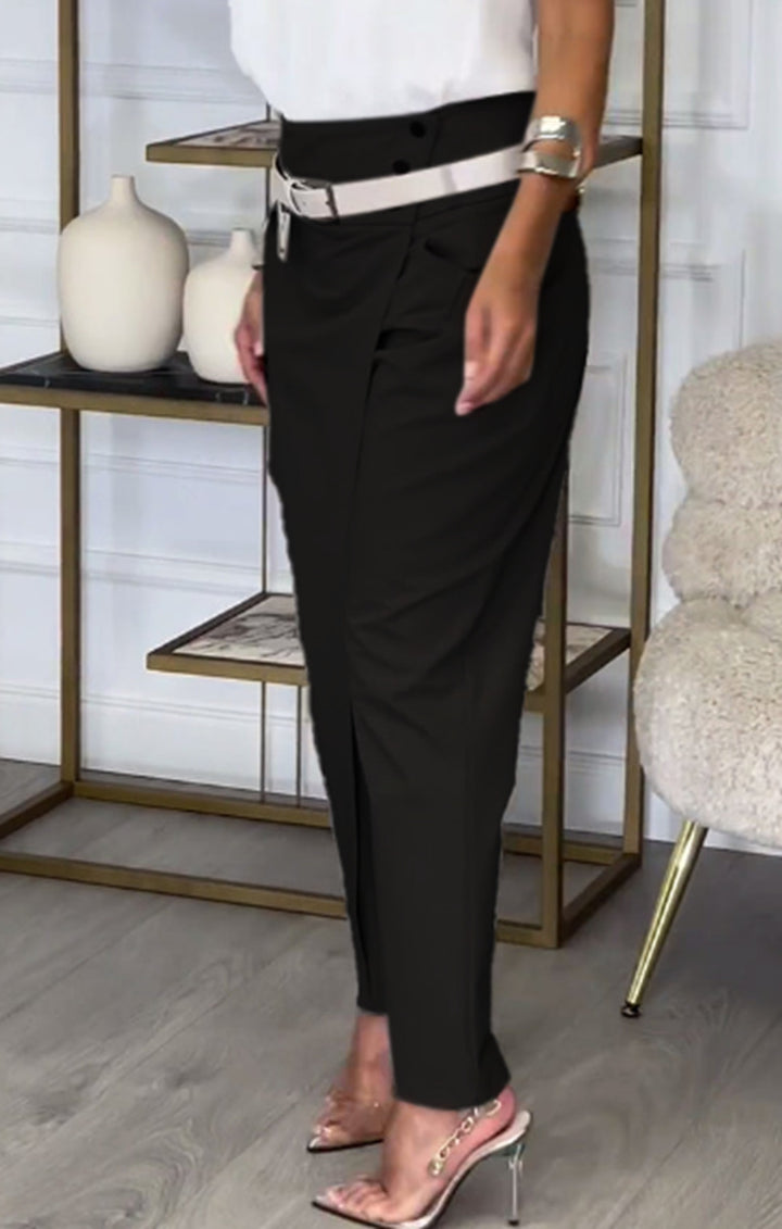 Women's high-waisted ankle-length pencil skirt with front pleat and side pockets Mune Fashion