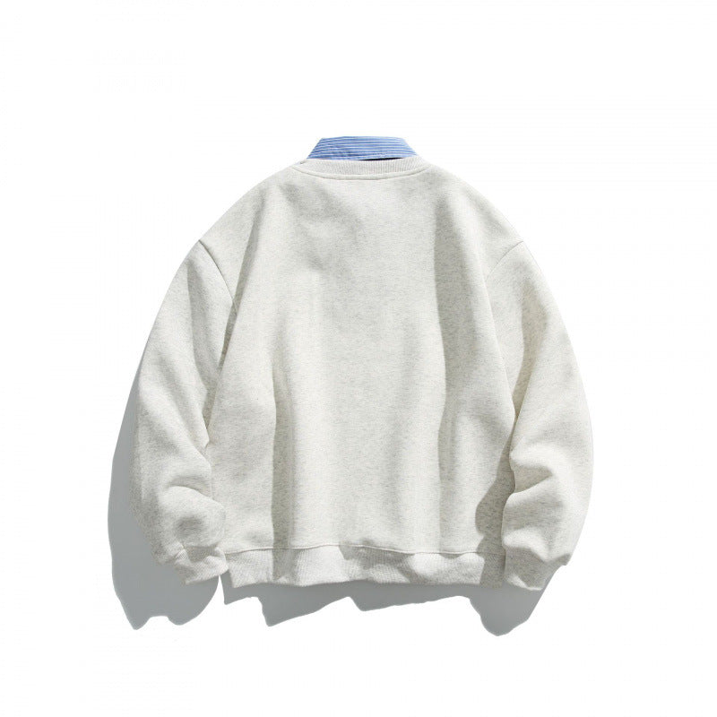 Men's Oversized Sweatshirt with Inserted Shirt Collar and V-Neck Mune Fashion
