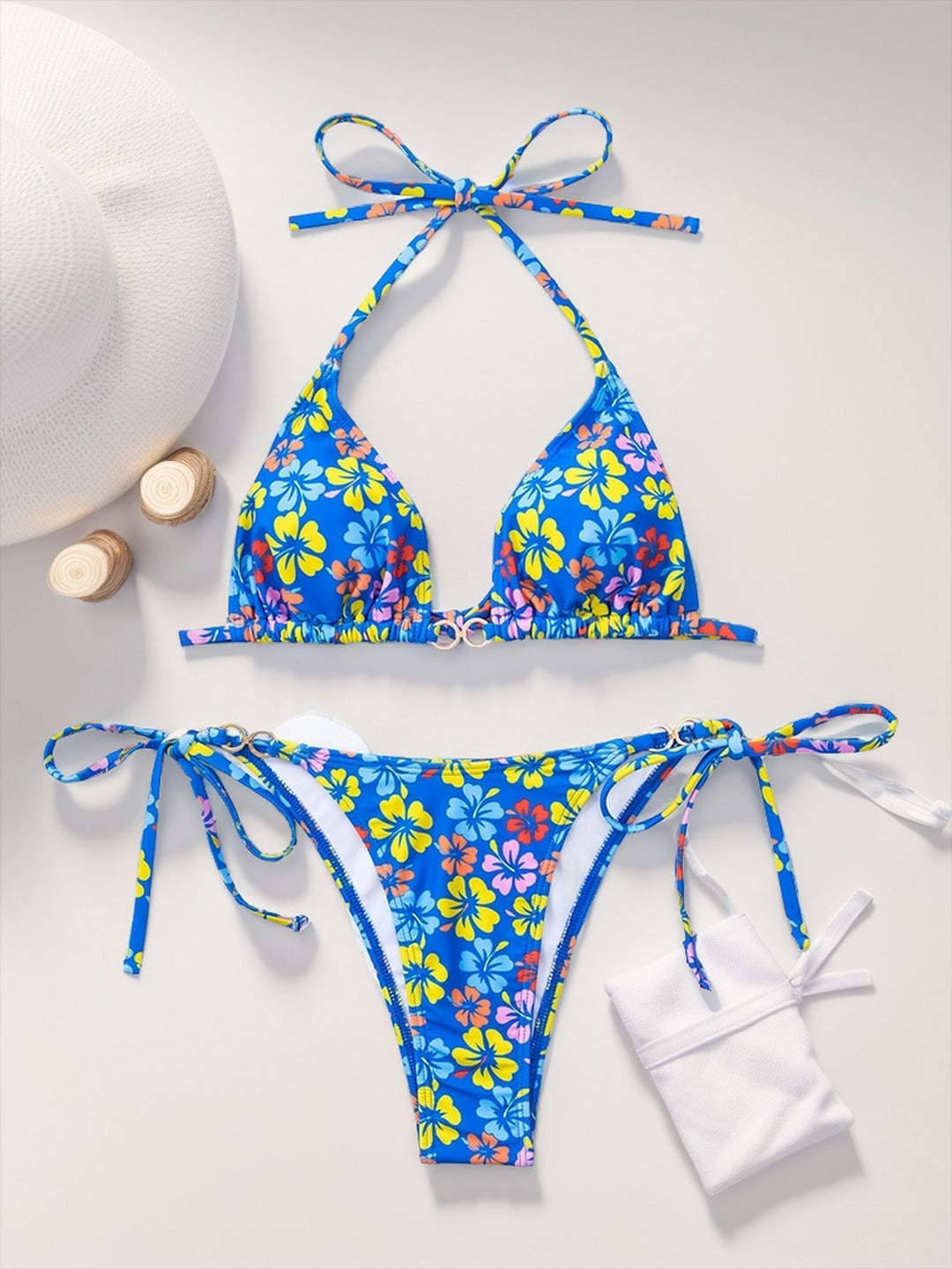 Women's triangle bikini with refined ties and colorful floral pattern Mune Fashion