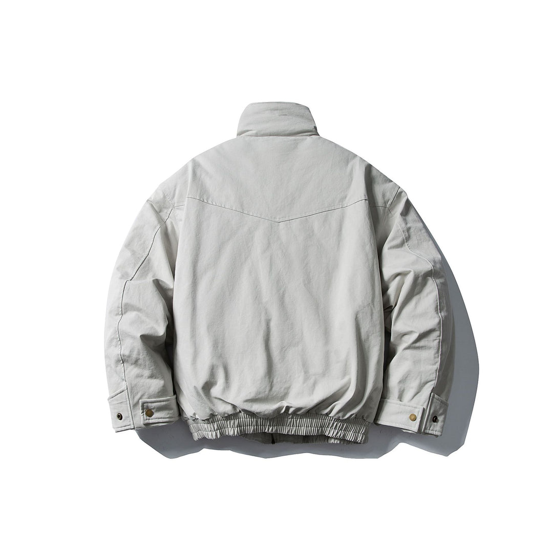 Men's Volume Stand Collar Bomber with Asymmetric Front Flap and Waist Buckle Mune Fashion