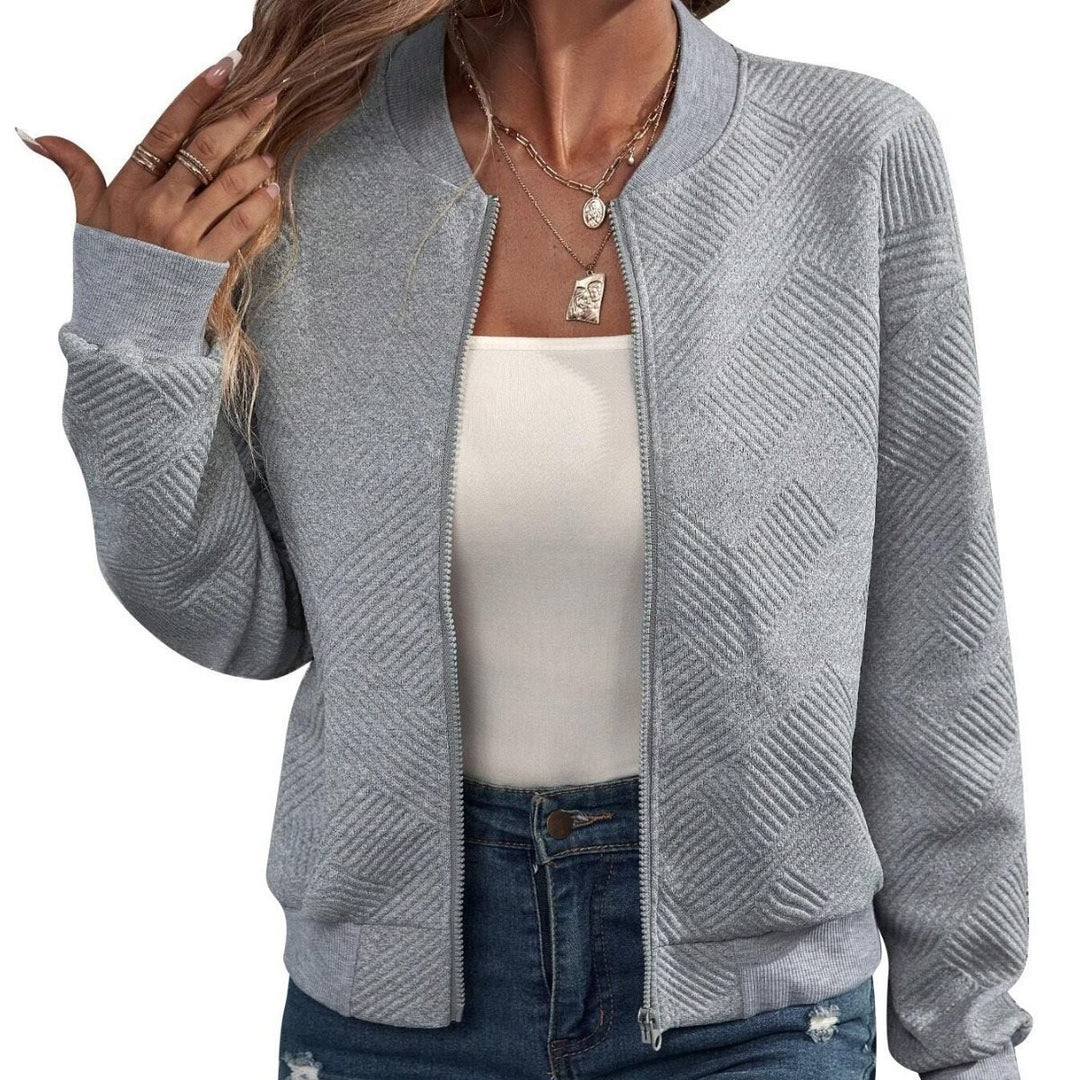 Women Structured Bomber Cardigan with Zipper and Ribbed Cuffs Mune Fashion