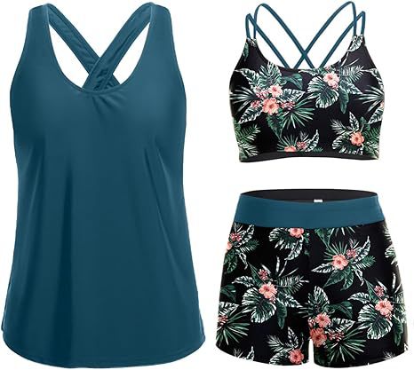 Women's sporty tankini set with floral top and shorts Mune Fashion