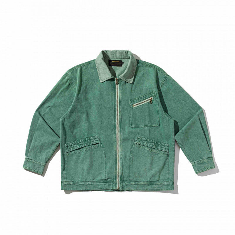 Unisex Boxy Overshirt Jacket made of washed denim with front zipper and multiple pockets Mune Fashion