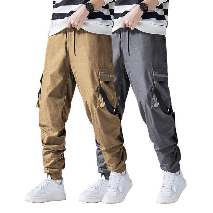Men's tapered utility cargo pants in jogger style with multiple pockets, drawstring & elastic ankle cuffs Mune Fashion