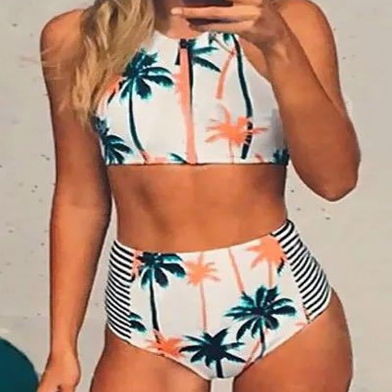 Women's Cropped Swim Set with Asymmetrical Zipper Mune Fashion
