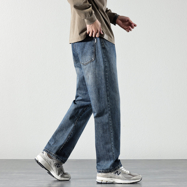 Men's Wide Straight-Leg Denim Jeans with Vintage Wash and Loose Fit Mune Fashion