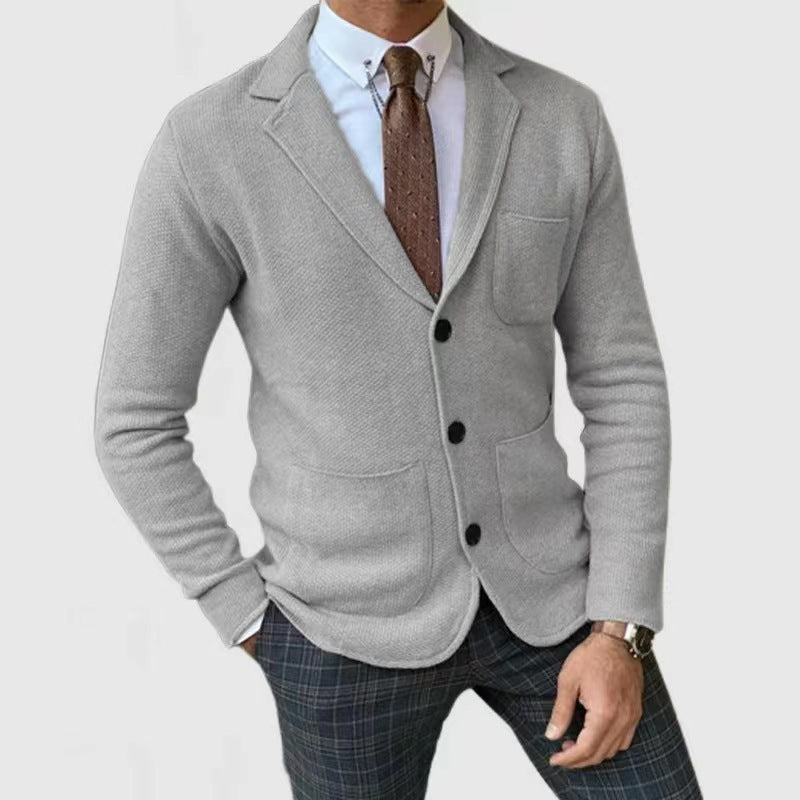 Men's Knitted Blazer with Button Placket and Practical Pockets Mune