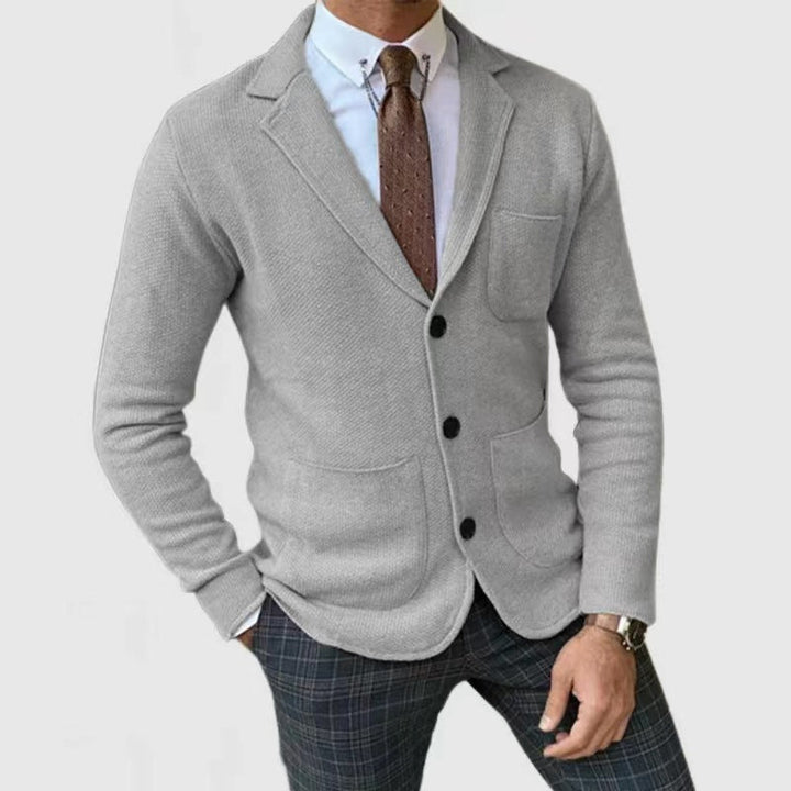 Men's Knitted Blazer with Button Placket and Practical Pockets Mune
