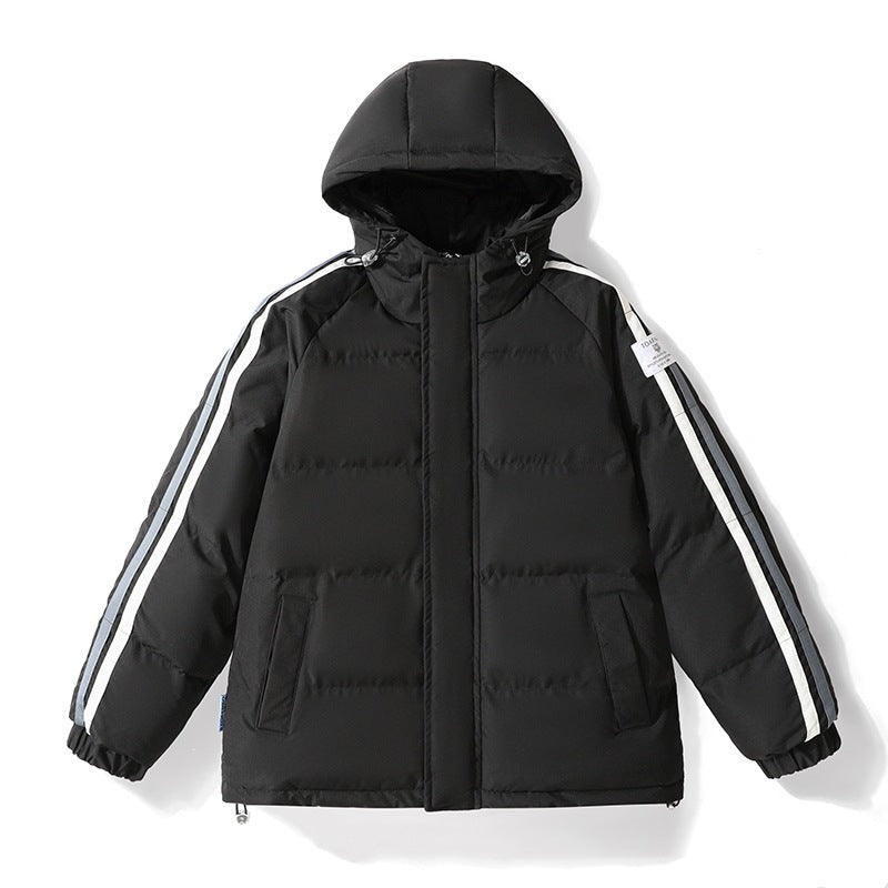 Men's Quilted Hooded Jacket with Contrast Stripes on the Sleeves Mune Fashion
