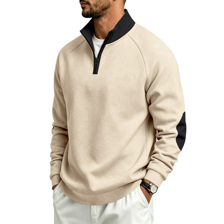 Men's sweatshirt with half-zip, contrast collar and elbow patches Mune Fashion