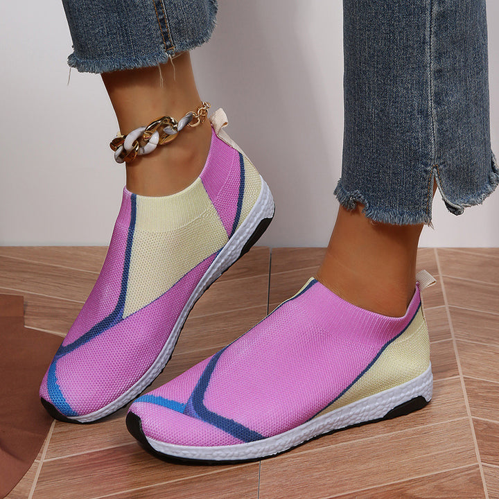 Women's Lightweight Knit Slip-On Sneakers without Laces with Breathable Mesh and Cushioned Platform Sole Mune Fashion