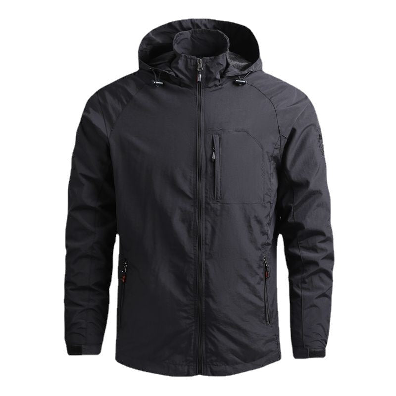 Men's lightweight technical field jacket with hood, wind and water-repellent shell, and utility pockets Mune Fashion