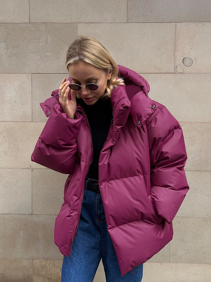 Women's Oversized Quilted Jacket with Hood and Padded Thermal Filling Mune Fashion