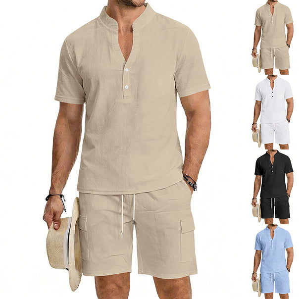 Men's lightweight short sleeve shirt with mandarin collar and half button placket Mune Fashion