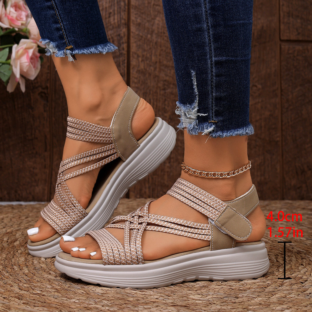 Ladies Padded Platform Sandals with Elastic Braided Straps and Velcro Closure Mune Fashion
