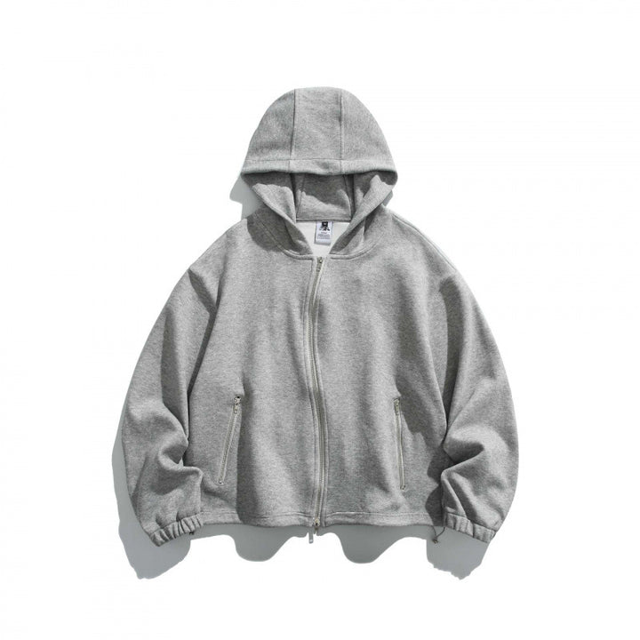 Unisex Oversize Fleece Zip Jacket with Hood, Two-Way Zipper and Adjustable Hem Mune Fashion