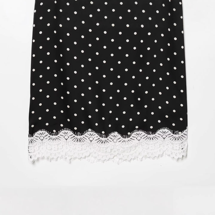 Women's midi skirt with polka dot pattern and lace hem Mune Fashion