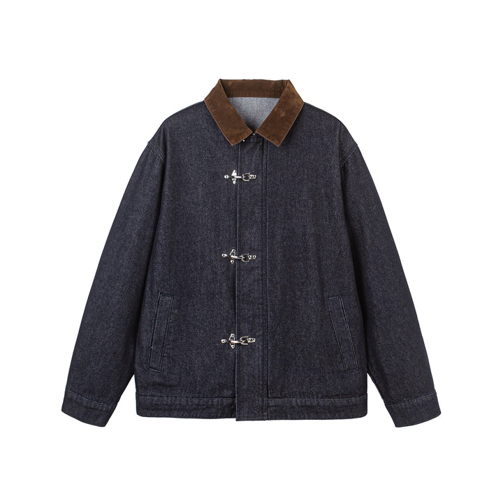 Unisex Boxy Denim Jacket with Velour Collar and Distinctive Carabiner Closures Mune Fashion
