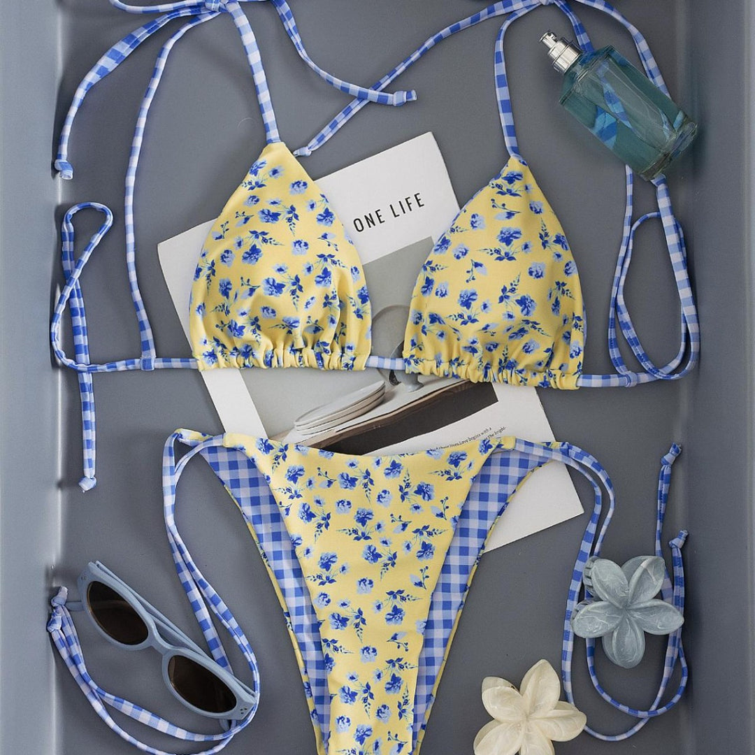 Women Triangle Bikini with playful floral pattern Mune Fashion