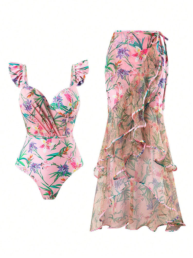 Women's swimsuit with ruffles and matching wrap skirt Mune Fashion