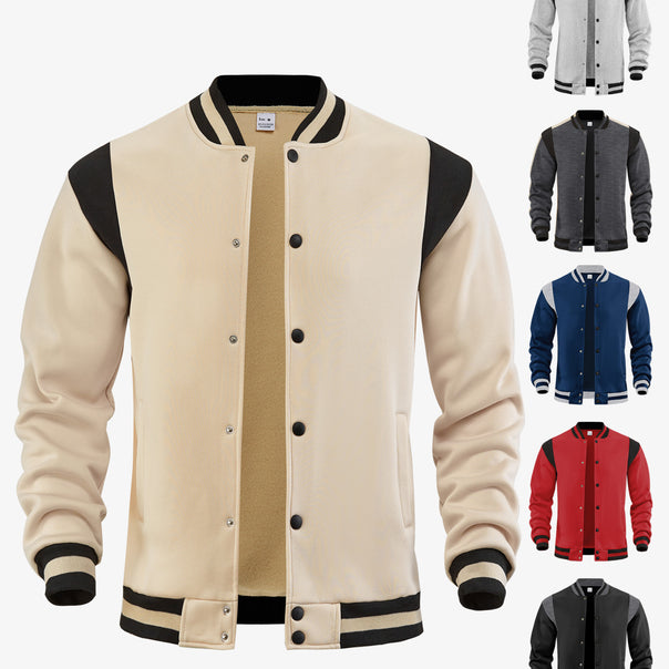 Men's light baseball jacket in sweat quality with snap button placket, ribbed collar and contrasting shoulder yoke Mune Fashion