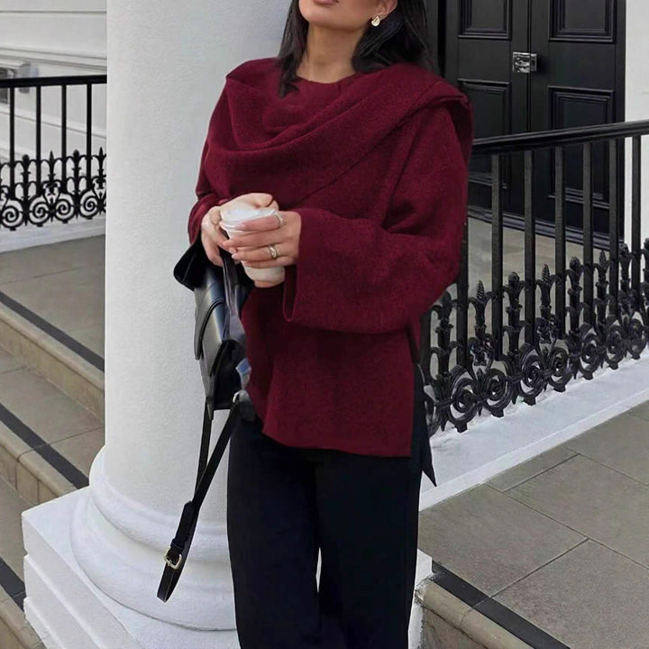 Women Oversize Wrap Poncho Coat with Wide Shawl Collar and One-Button Detail Mune Fashion