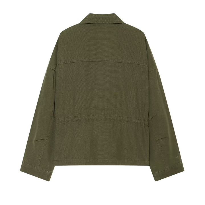 Women's Short Utility Blouson with Front Zip, Flap Pockets and Waist Gathered Drune