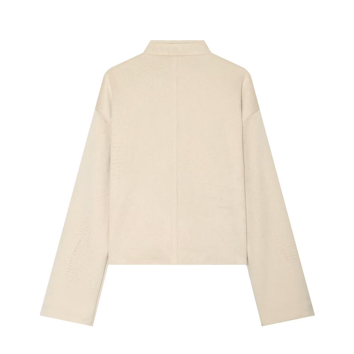 Women's Short Teddy Jacket with Mandarin Collar and Decorative Knot Closures Drune