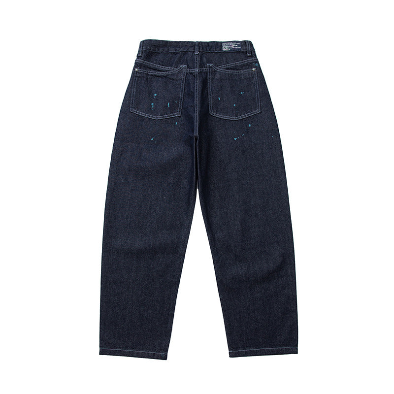 Men's Relaxed-Tapered Denim Pants with Color Splash Detail and High Waist Mune Fashion